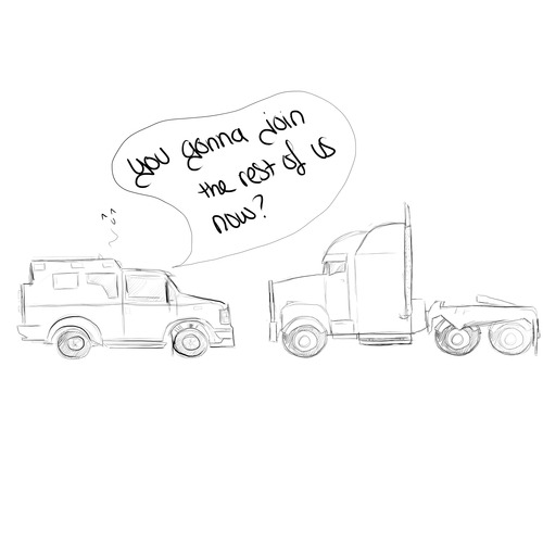failsnail:  little-miss-masquerade:  little-miss-masquerade:  medicwildriderprime:  iopele:  deadendclinic:  autobotprime:  biozonic:  autobotprime:  robotsandramblings:  the idea that Optimus just sits in truck mode when he’s really pissed and/or giving