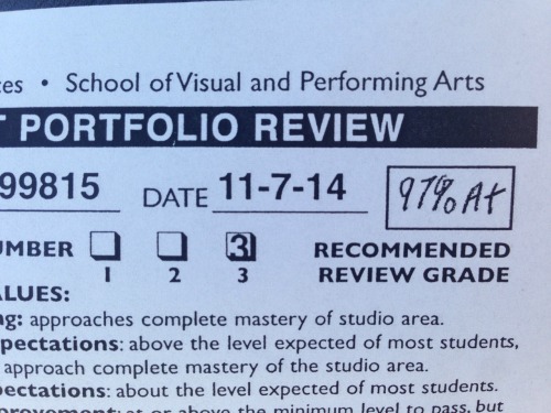 I am beyond relieved. 97% is the highest grade they give for portfolio review