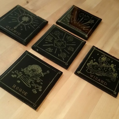 amillustration: making some DnD coaster sets, from the class designs I made. Calling ‘em 