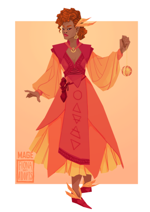 fionacreates:Mage character design.I wasn’t aiming for the fire feeling (I drew feathers in her 
