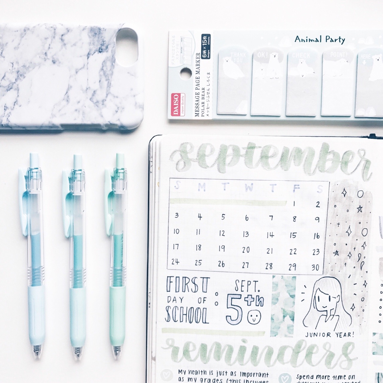 tbhstudying:  here’s a few flatlays i made with my september monthly bullet journal