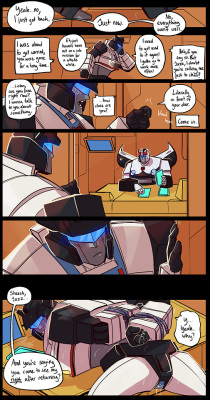 schandbringer:  A routine, a routineCommission for an anonymous person who asked for Jazz and Prowl having some post-work fun! Ahh this was fun to do and I think it helped me to get back into the swing of things, thank you so much for commissioning me,