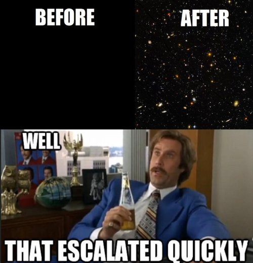 space-pics:  Well That Escalated Quickly - r/space Hubble Space Telescope Edition (OC)http://space-pics.tumblr.com/