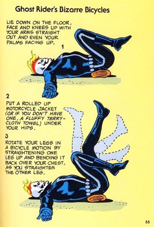Illustrations from The Mighty Marvel Comics Strength and Fitness Book (1976).Ghost Rider…