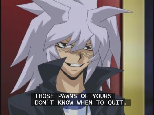 thewittyphantom:Yami Bakura doesn’t refute this.I somehow read “Not Pawns” as “No Pants” idk