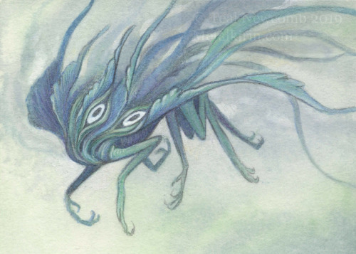 thedancingemu:ACEO Paintings: Feral FaeriesI’ve been combing through my sketch books for critters to