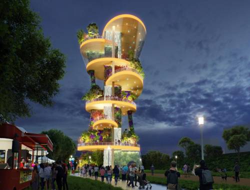 Habitat Horticulture proposes Confluence Rising an iconic living tower for Guadalupe Park, San Jose,