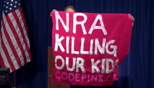 hypervocal:NRA speech today interrupted by protester. 