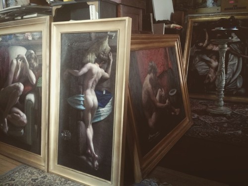 kendrictonn:  A snapshot of the corner of my studio.  There’s been a lot of framing happening lately, as I get pieces ready for shows or collectors; these are leaving over the next few weeks, and at least one is never coming back.