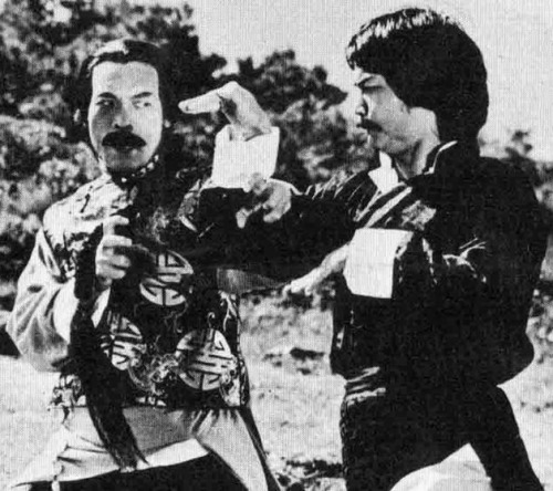 gutsanduppercuts:  Hwang Jang Lee puts his eagle’s claw up against Fung Hak On’s snake fist in a rare still from the opening fight of “Snake in the Eagle’s Shadow.” Fun fact: Hwang Jang Lee taught Taekwondo to the Korean army during Vietnam.