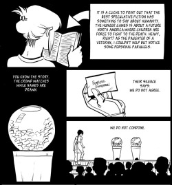 faitherinhicks:  This is a short comic I did for Tor.com a few years ago, about The Hunger Games. I’m the daughter of a veteran; my father was sent to Vietnam when he was 18 years old. He suffers from depression and PTSD as a result, much like Katniss.