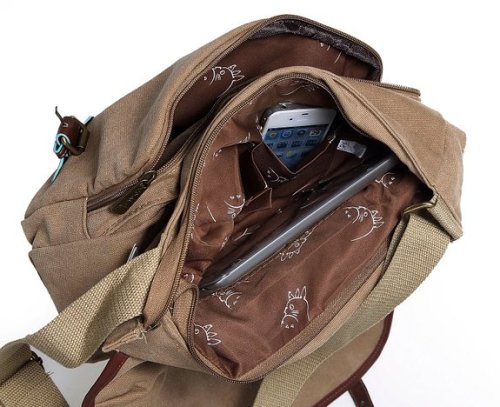 wickedclothes:  Totoro Messenger Bag This My Neighbor Totoro messenger bag is made of canvas with leather accents. Every bag comes with a My Neighbor Totoro postcard. Currently on sale for just ห.29 at Amazon!