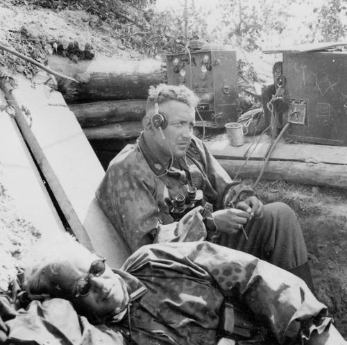 railways-and-roses:Communication point of the Waffen SS “Totenkopf" division, Russia, summer 19