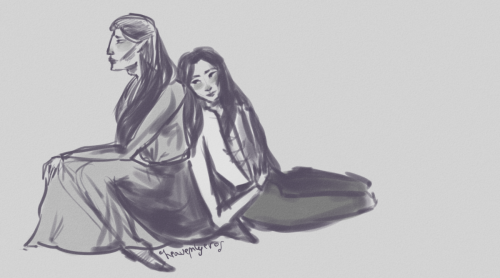 heavenlyeros: just a doodle of Maglor and young Elrond, I’m trying to find inspiration for I s