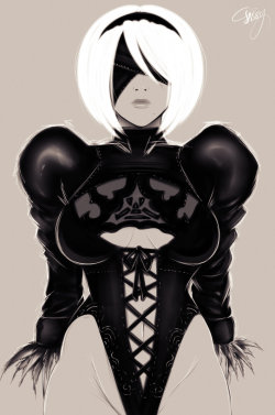 jassycoco:  NieR Automata: Fere nudum [2B SKETCH+DOODLE]  While I took a break from working, this is what I came up with. Now, I’ve played the demo and I really like it and will be getting it March 11th. The first NieR was really good and I hope this