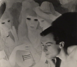 deviatesinc:  Cecil Beaton (with Marie Laurencin backdrop, MY GOD) photo by Curtis Moffat, 1928 