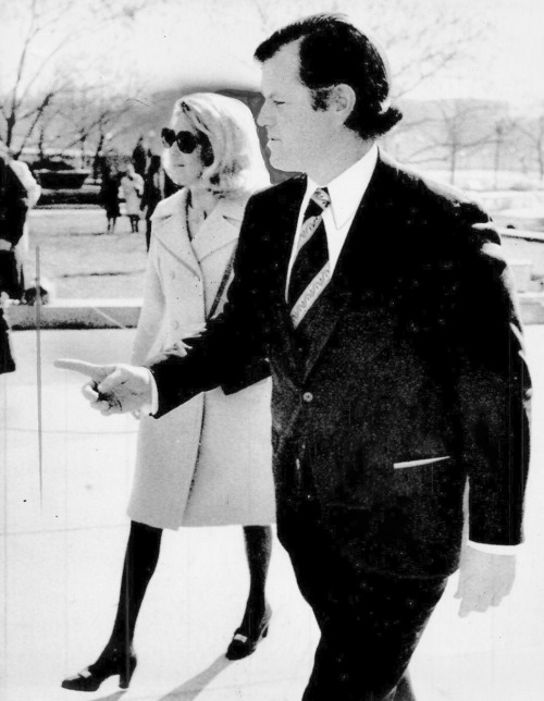 February 28, 1973 - ‘Senator Edward Kennedy and his wife arrive at the US District Court where Kenne