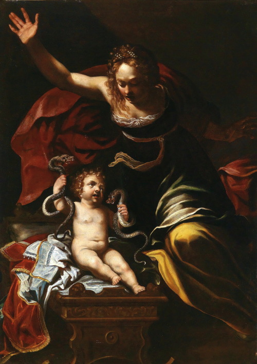 necspenecmetu:Attributed to Bernardino Mei, The Infancy of Hercules, 17th century