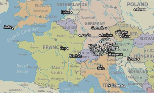 The Inhabitants Of Kiersau Abbey (plus Amalie And Andreas) And, Roughly (roughly), Where They're Originally