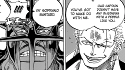 onepiecequotes:  Pica’s Shit List 1. Roronoa Zoro These are my favorite scenes when Zoro and Sanji block off the guys that want to attack Luffy.  This is going to be one of the well giffed scenes. 