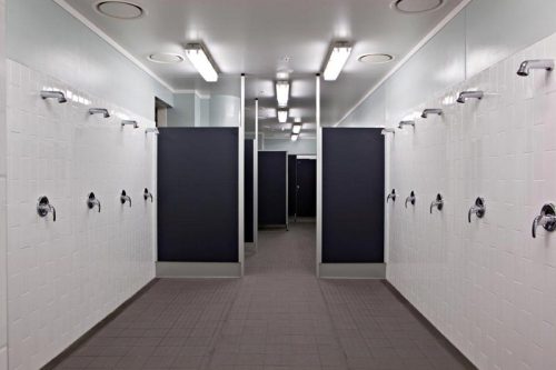 Players’ locker room at Eden Park Stadium, Auckland, New Zealand.