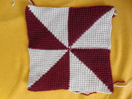 Tried Country Quilt  pattern with tunisian crochet for fun ^o^