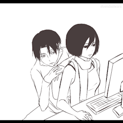 elvendashears:  Rivamika and Tumblr. in which Mikasa checks Levi’s  ”likes” and probably found some nsfw stuff *cough* something random to end the year 8D Elven out!!! *hides* 
