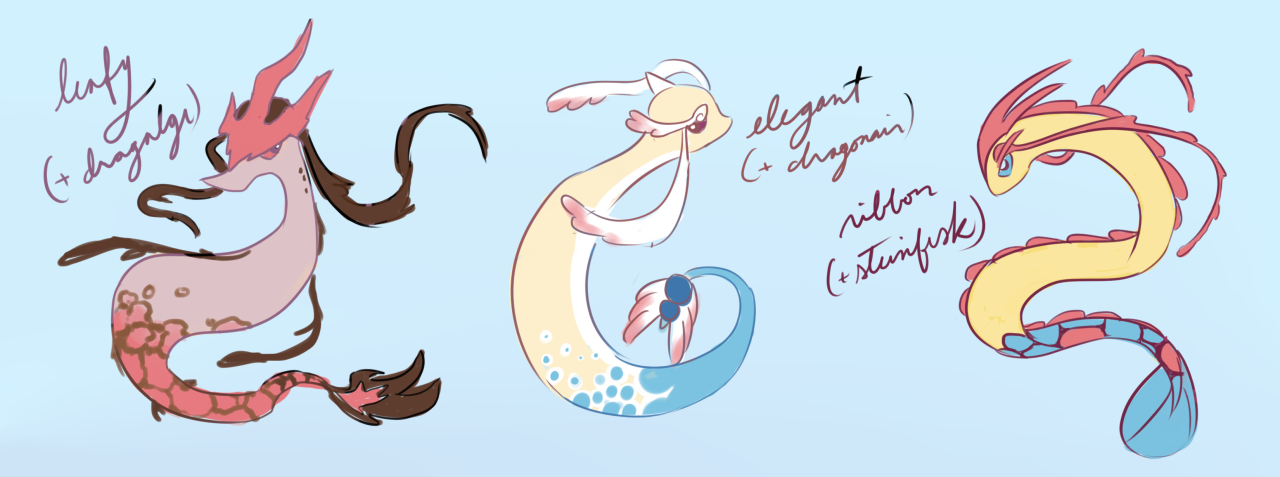 beccadrawsstuff:  I wanted to do some pokemon crossbreeds but I’m actually not