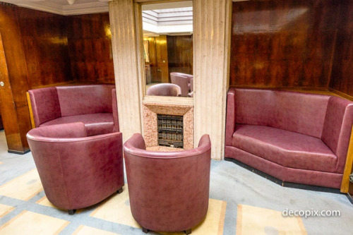 Images of the first-class lounge, with its elegant Art Deco interior, Hikawa Maru [Maiden voyage: 13