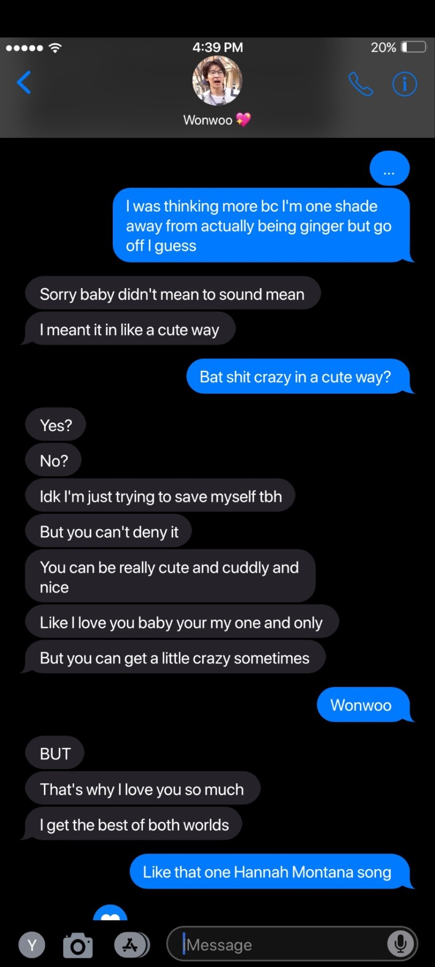 A Text Conversation With Your Bf!Wonwoo