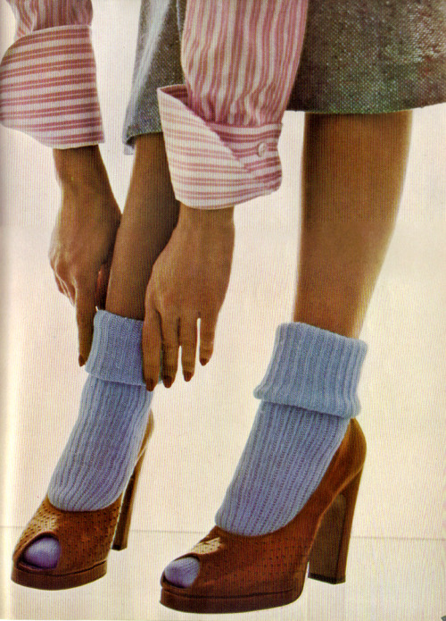 superseventies: Model wearing socks by Mary Quant and shoes by Manolo Blahnik for Zapata, Vogue, Feb