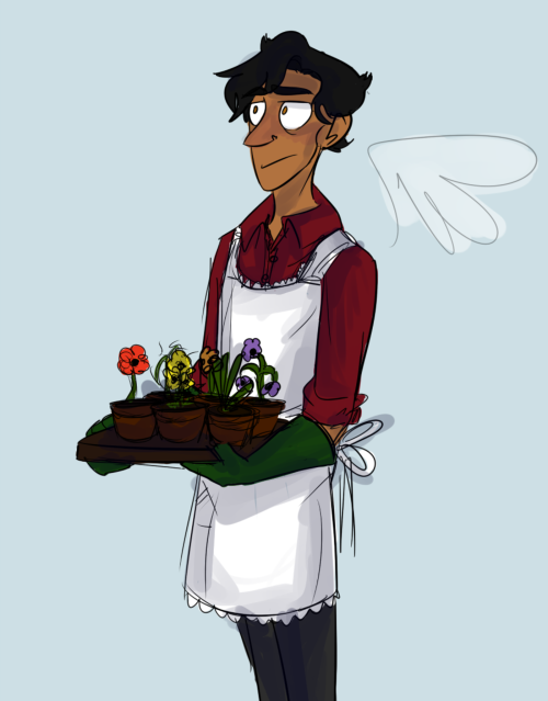 mckxnleys:human!au crowley owning a flowershop is what i live for tbh