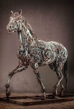 steampunktendencies: Scrap Metal Horse  Photo &amp; Edit : Aghil HosseinianSculptor : Hasan Novrozi 