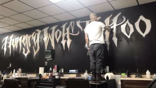 Nuthin like a little spray painting to end the day (at Hungry Wolf Tattoo)