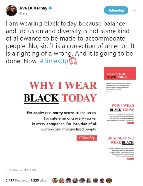 I am wearing black today because balance and inclusion and diversity is not some kind of allowance t