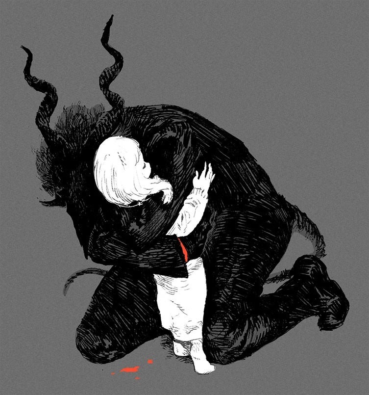 xxholding-on-by-a-threadxx:  • he has horns and scares little children but you