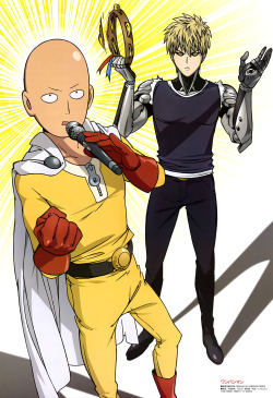 artbooksnat:  One-Punch Man (ワンパンマン) The master and the apprentice, Saitama and Genos hypnotize with their song in new poster art by key animator Mai Toda (戸田麻衣), from the December issue of Animedia Magazine (Amazon JP). 