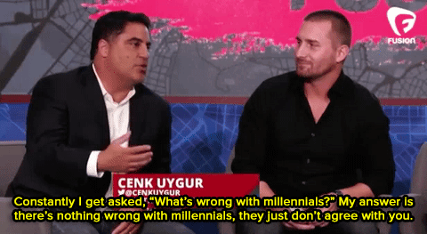 insertepithethere:  micdotcom:   Watch: The Young Turks’ Cenk Uygur nailed why millennials get so much sh*t.     @mhmm-honeybee
