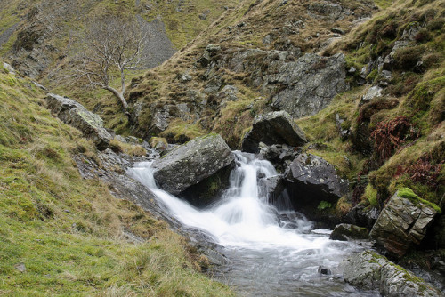 Waterfall in Carlingill Beck, Carlin Gill, Howgill Fells, Yorkshire Dales National Park, Cumbria, UK