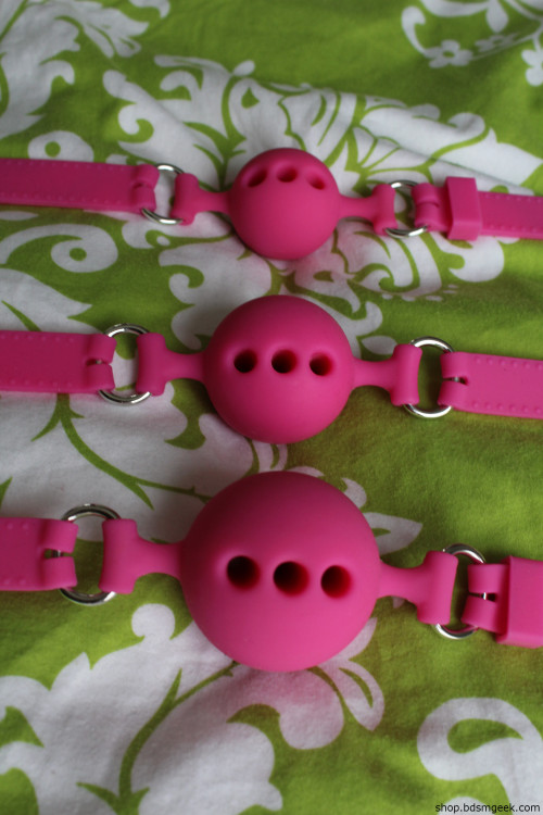 bdsmgeekshop:  bdsmgeekshop:  The All Silicone Breathable Gags now come in Small (3.8 cm), Medium (4.3cm) and Large (5.0 cm) as well as Pink and Black!!!  Back in stock!