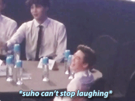 the members’ reactions to whatever suho was doing   baekhyun found a new seat