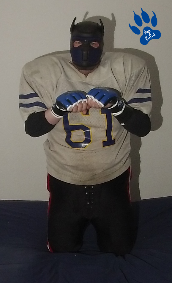 Rufus Trying On His Football-Gear - It Still Fits.