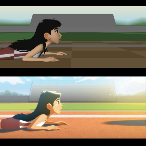 Some examples of final animation w/ the color keys I painted over the shots. Our lighting & comp