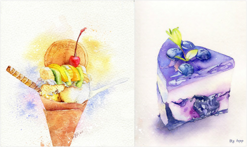 Watercolor food by Chinese illustrator 豪屁屁PP