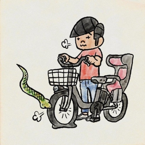 wadamasayuki: パンク #自転車 #パンク #イラスト