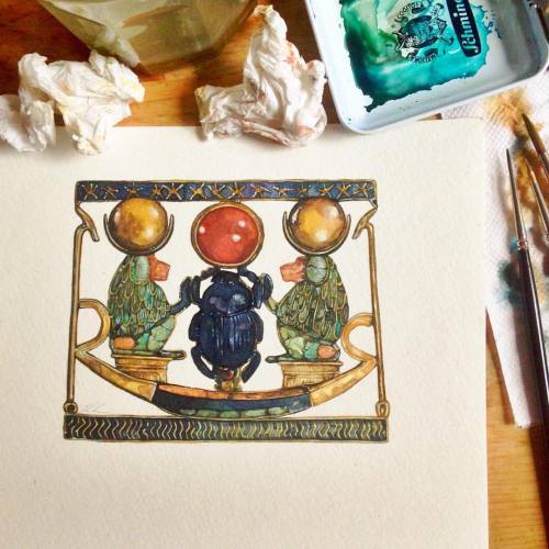 seshnu: Tutankhamun’s pectoral. Watercolour. I completely forgot to post this!