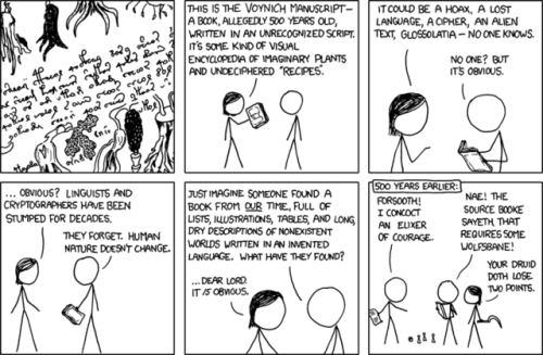 XKCD VOYNICH MANUSCRIPT (relevant to our conversation this week about the new Voynich theories)Happy
