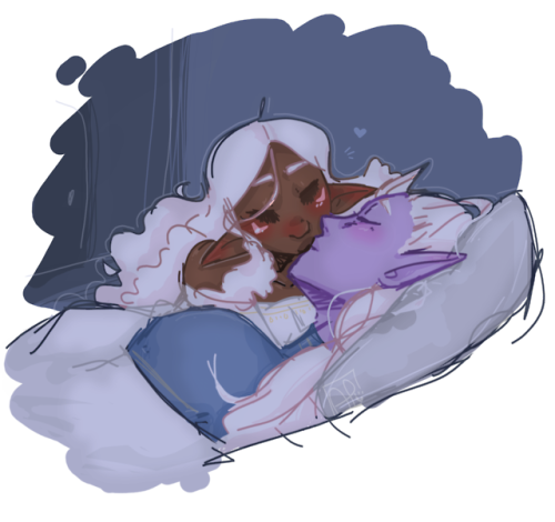 artzypaw:Allura traces her fingers over his cheek, drawing away strands of hair behind his ears.Smiles sweet.“Goodnight,