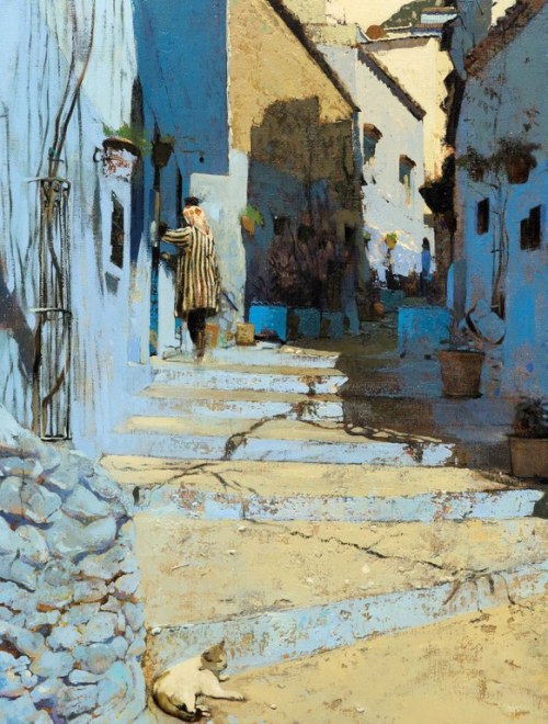 Chaouen, Marocco   -   Magi Puig, 2017.Catalan, b.1966-oil on canvas,