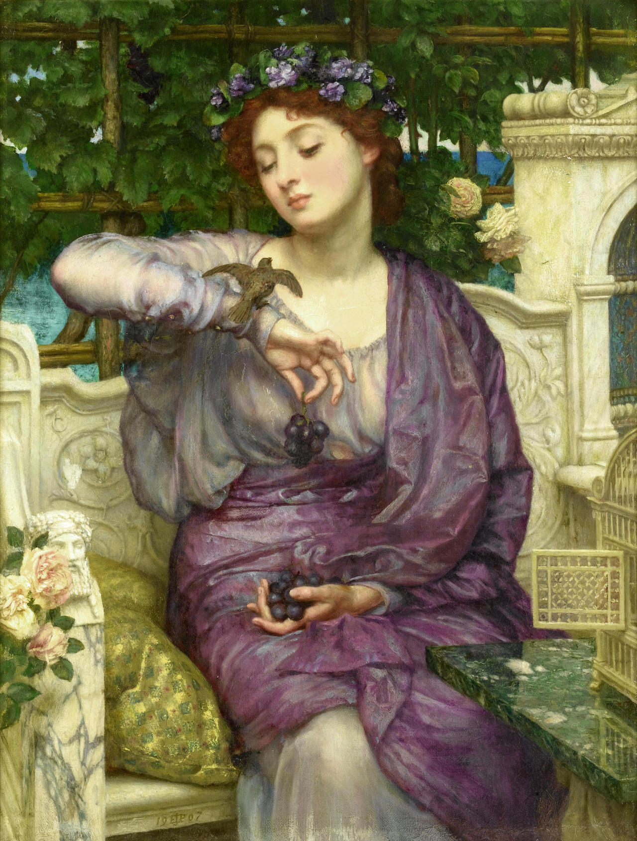 didoofcarthage:  Lesbia and Her Sparrow by Sir Edward John Poynter 1907oil on canvasprivate